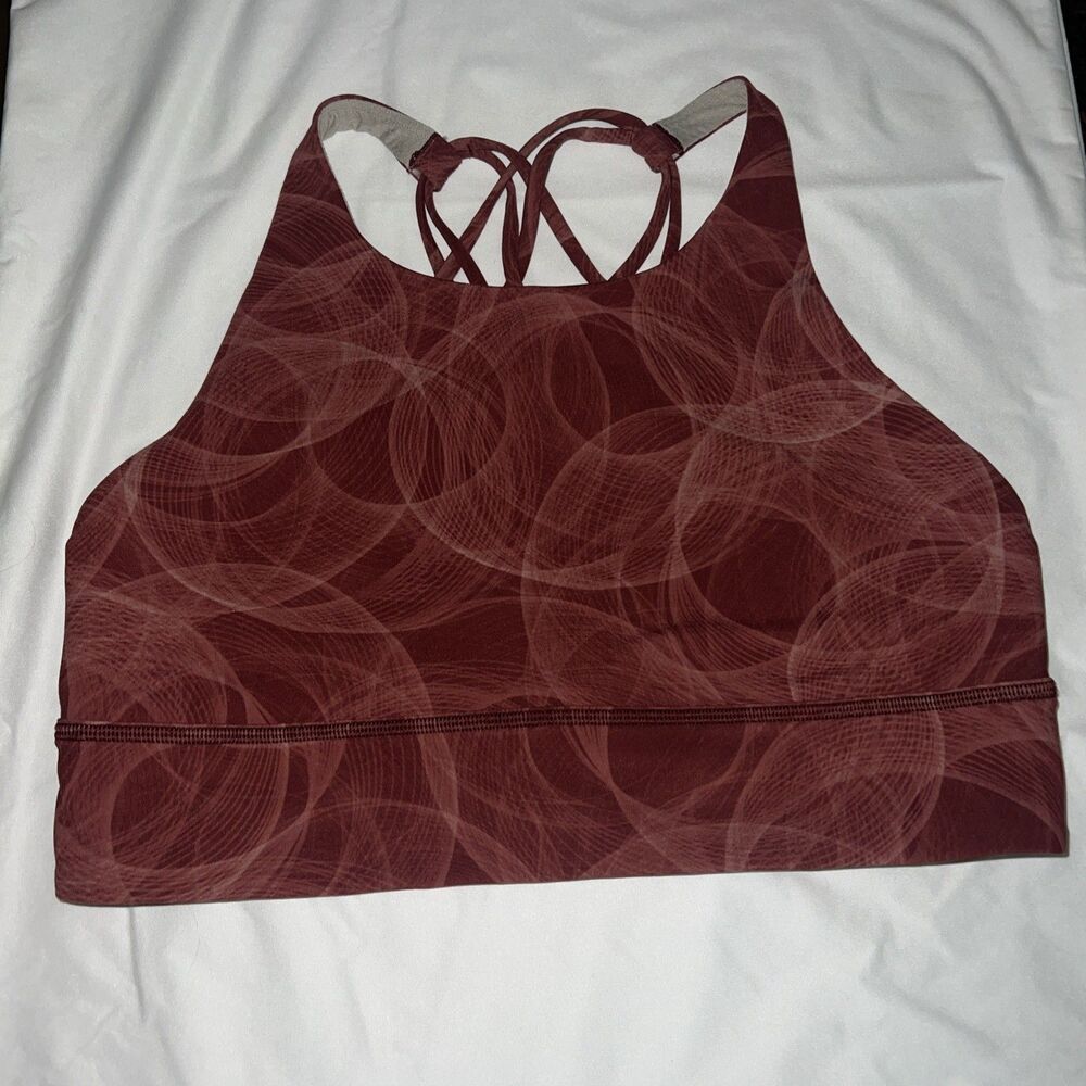 LULULEMON Free To Be High-Neck Longline Wild Wine Support Strappy Bra Sz 8